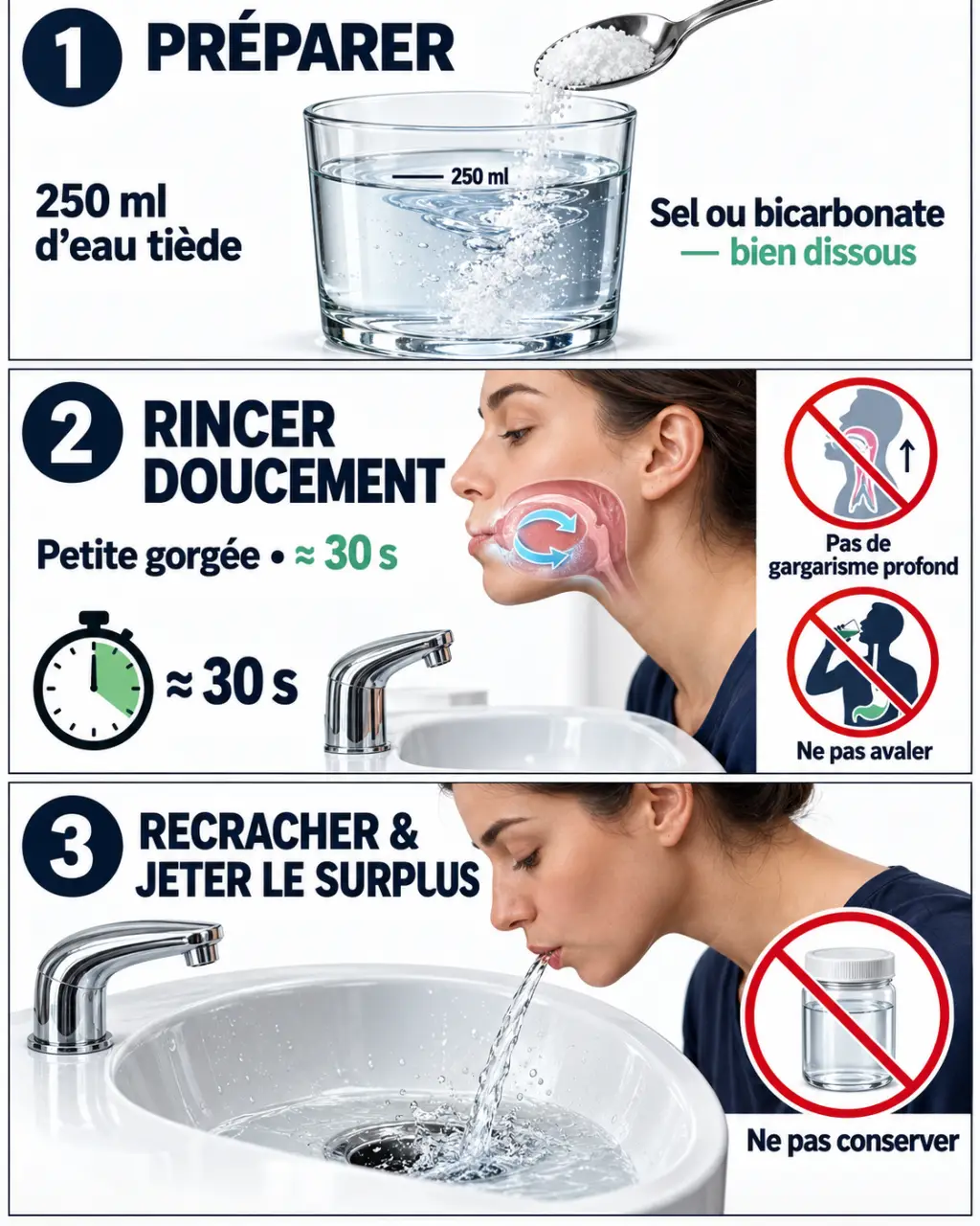 Bain de bouche maison : préparation, rinçage doux et rejet de la solution