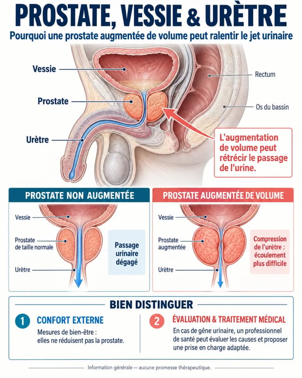 Huile essentielle pour la prostate : schéma de la prostate, de la vessie et de l’urètre