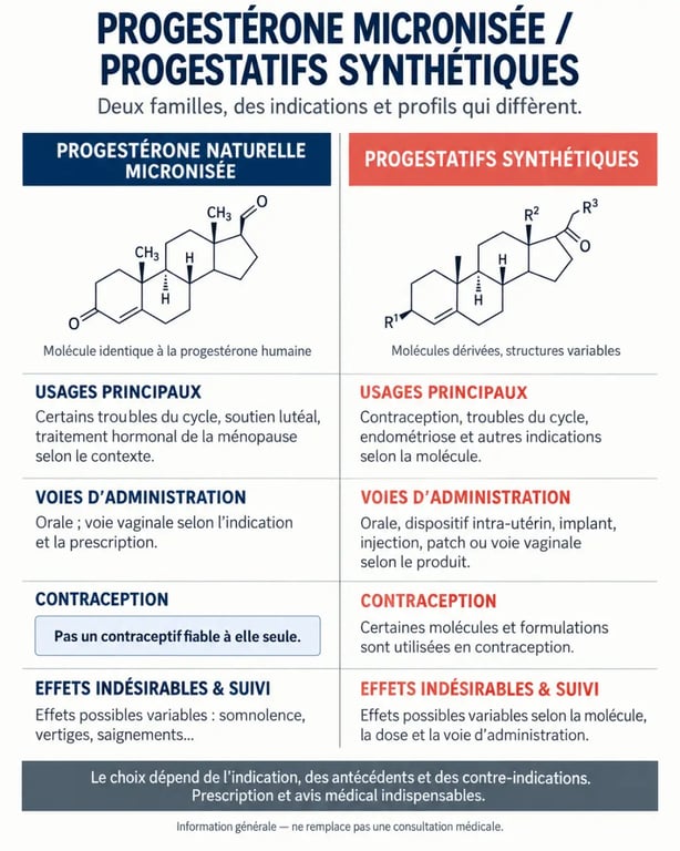 Comparaison entre progestérone naturelle micronisée et progestatifs synthétiques