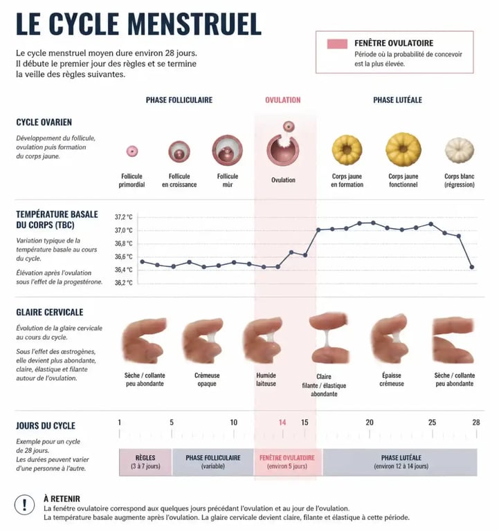Schéma explicatif des indicateurs de fertilité pour la contraception naturelle